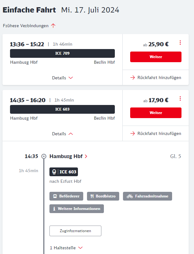 Deutsche Bahn Ticket stornieren -Rechenbeispiel