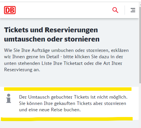 Screenshot Umtausch nicht möglich